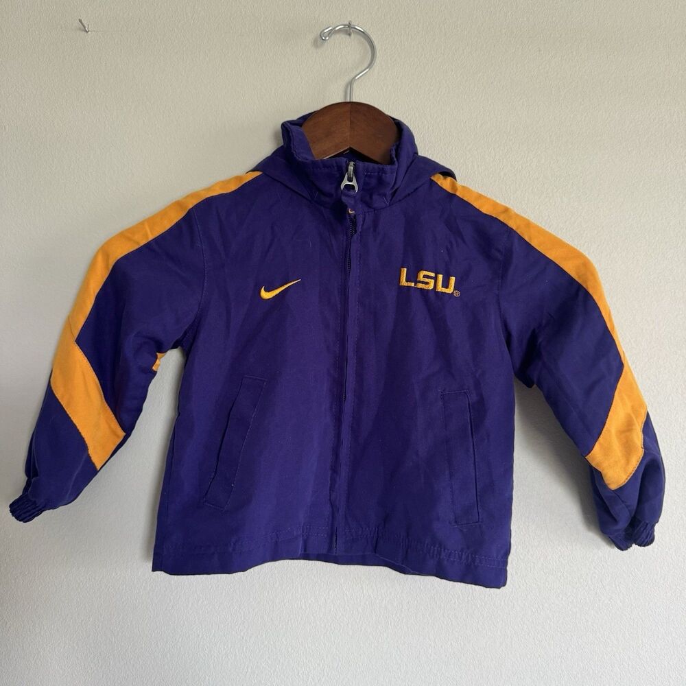 Vintage Nike LSU Tigers Toddler Hooded Windbreaker Jacket Purple 2T